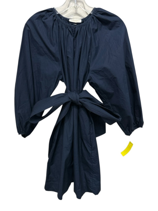 Ann Mashburn Size XS Navy Blue Cotton Long puff sleeve Pockets Split Neck Dress Navy Blue / XS