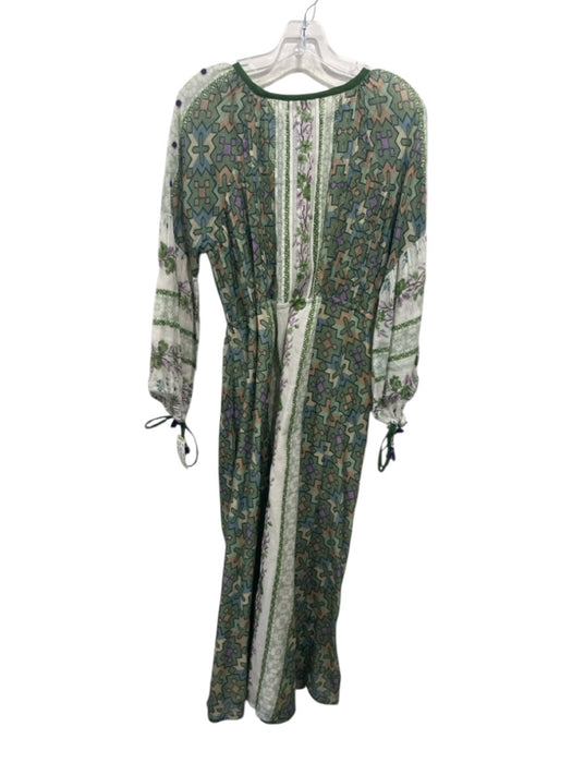 D'Ascoli Size Medium Green, Orange, Purple Cotton Long Sleeve Split neck Dress Green, Orange, Purple / Medium
