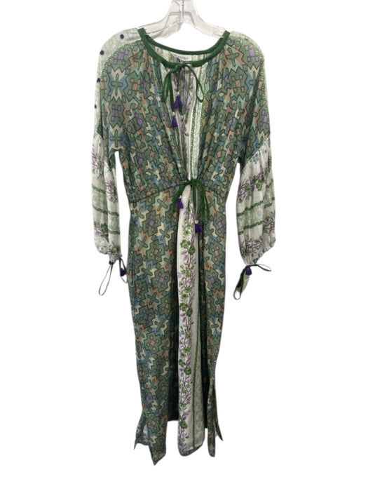 D'Ascoli Size Medium Green, Orange, Purple Cotton Long Sleeve Split neck Dress Green, Orange, Purple / Medium
