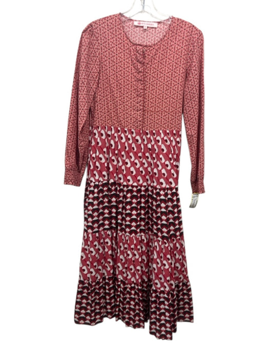 Ro's Garden Size XS Red, White, Black Cotton Long Sleeve Geometric Print Dress Red, White, Black / XS