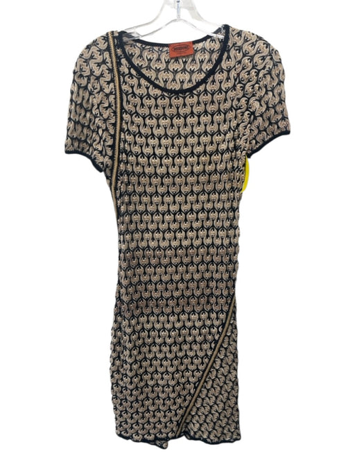 Missoni Size Est Small Beige, White, Black Wool Blend Short Sleeve Knit Dress Beige, White, Black / Est Small