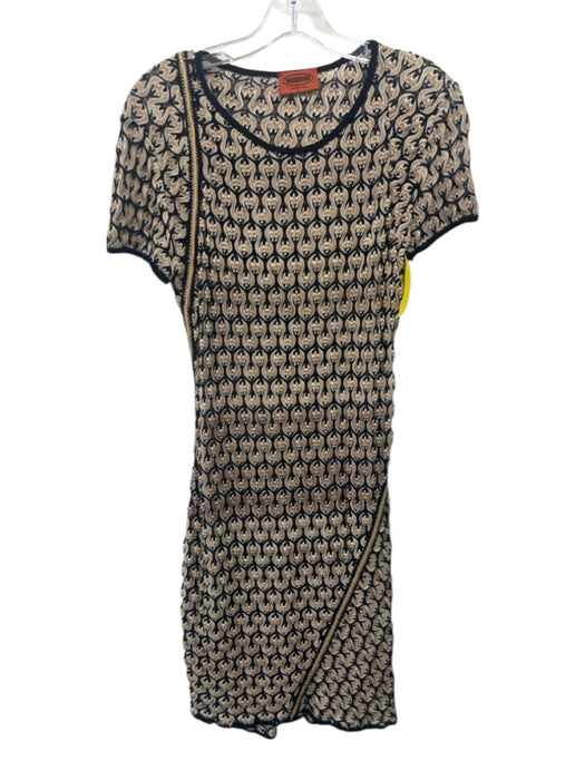 Missoni Size Est Small Beige, White, Black Wool Blend Short Sleeve Knit Dress Beige, White, Black / Est Small