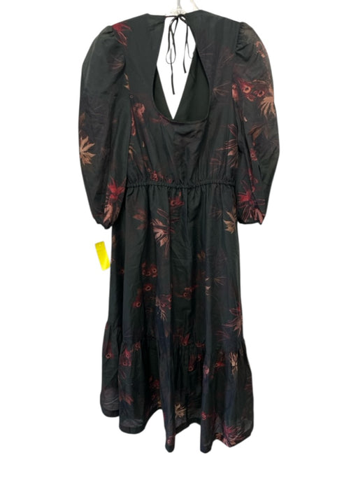 ALLSAINTS Size 4 Green, Red, Brown Lyocell blend Long puff sleeve Leaves Dress Green, Red, Brown / 4