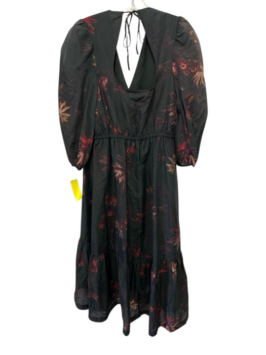 ALLSAINTS Size 4 Green, Red, Brown Lyocell blend Long puff sleeve Leaves Dress Green, Red, Brown / 4