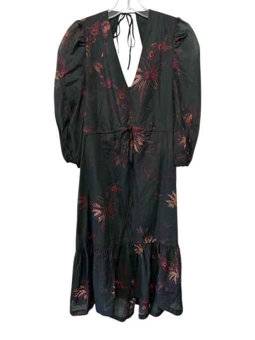 ALLSAINTS Size 4 Green, Red, Brown Lyocell blend Long puff sleeve Leaves Dress Green, Red, Brown / 4