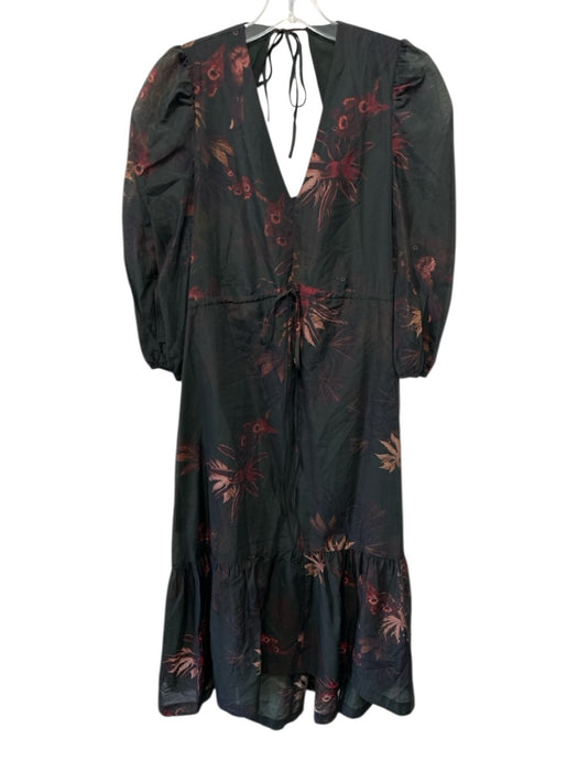 ALLSAINTS Size 4 Green, Red, Brown Lyocell blend Long puff sleeve Leaves Dress Green, Red, Brown / 4