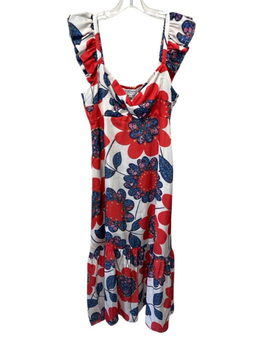 CROSBY by Mollie Burch Size Small Red, Blue, Yellow Polyester Floral Midi Dress Red, Blue, Yellow / Small