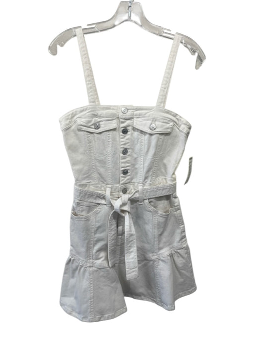 7 For All Mankind Size XS White Cotton Denim Half Button Sleeveless Cargo Dress White / XS