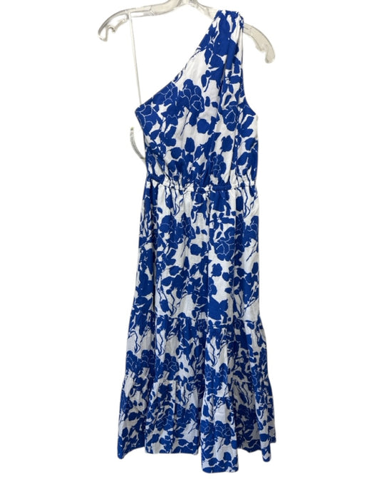 Hyacinth House Size XXS Blue & White Cotton One Shoulder Floral Tiered Dress Blue & White / XXS