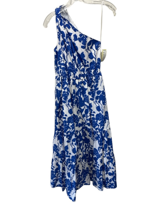 Hyacinth House Size XXS Blue & White Cotton One Shoulder Floral Tiered Dress Blue & White / XXS