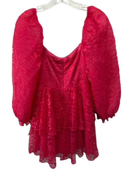 Majorelle Size XS Red Pink Polyester Blend Long puff sleeve Lace Overlay Dress Red Pink / XS
