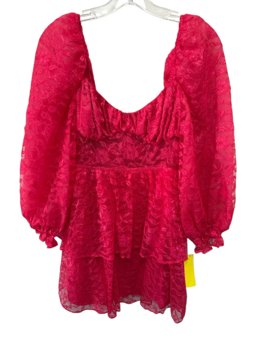 Majorelle Size XS Red Pink Polyester Blend Long puff sleeve Lace Overlay Dress Red Pink / XS