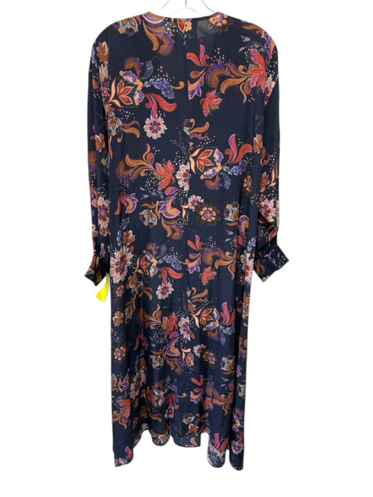 Johnny Was Jade Size XS Navy, Orange, Pink Silk Long Sleeve Floral Dress Navy, Orange, Pink / XS