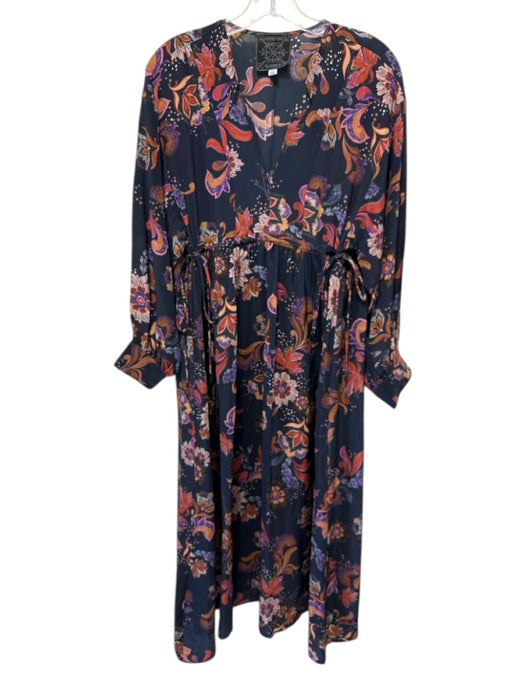 Johnny Was Jade Size XS Navy, Orange, Pink Silk Long Sleeve Floral Dress Navy, Orange, Pink / XS