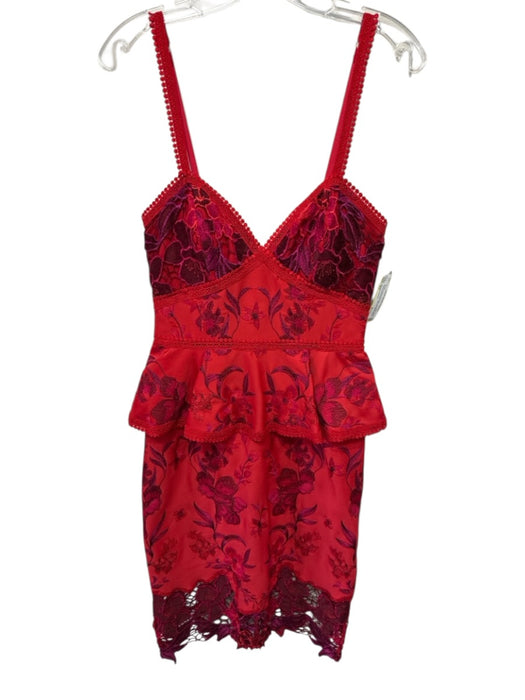 Marchesa Notte Size XS Red & Purple Polyester Spaghetti Strap Peplum Dress Red & Purple / XS