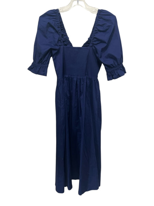 Hill House Size XS Navy Cotton Short Balloon Sleeve Elastic Neck Midi Dress Navy / XS