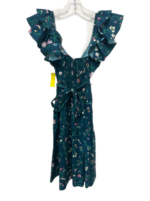 Hill House Size M Teal, Pink & Green Cotton Off Shoulder Floral Below knee Dress Teal, Pink & Green / M