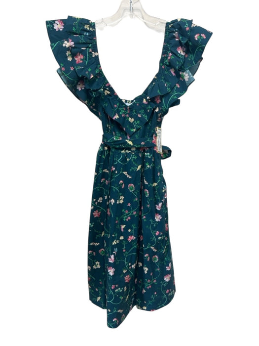 Hill House Size M Teal, Pink & Green Cotton Off Shoulder Floral Below knee Dress Teal, Pink & Green / M
