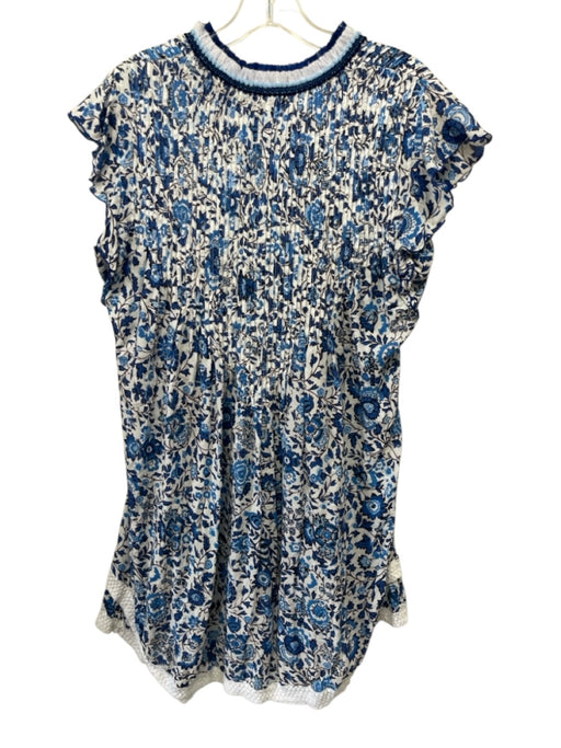 Poupette St. Barth Size L Blue, Light Blue & White Cotton Short Sleeve Dress Blue, Light Blue & White / L