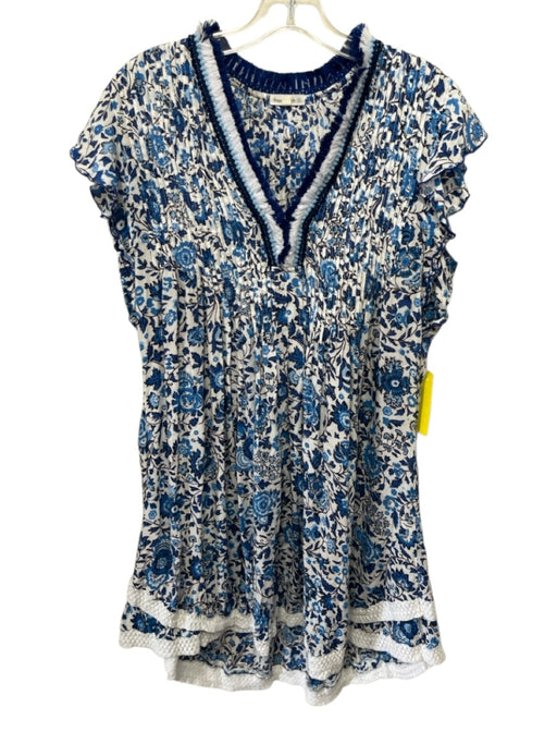 Poupette St. Barth Size L Blue, Light Blue & White Cotton Short Sleeve Dress Blue, Light Blue & White / L