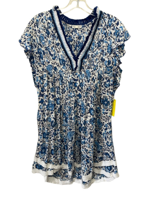 Poupette St. Barth Size L Blue, Light Blue & White Cotton Short Sleeve Dress Blue, Light Blue & White / L