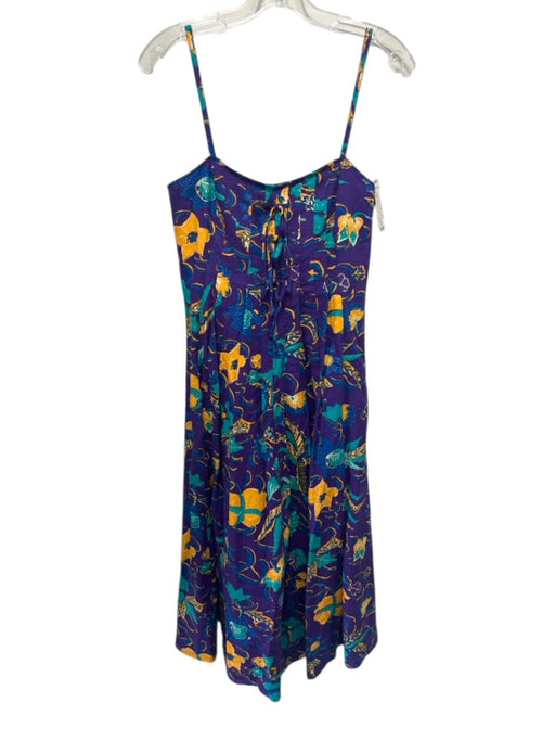 Derek Lam 10 Crosby Size 2 Purple, Yellow & Teal Cotton Sleeveless Floral Dress Purple, Yellow & Teal / 2