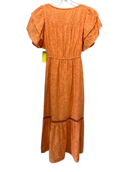 Ollari NY Size M Orange Cotton Ruffle Short Sleeve Crochet Neckline Maxi Dress Orange / M