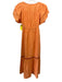 Ollari NY Size M Orange Cotton Ruffle Short Sleeve Crochet Neckline Maxi Dress Orange / M