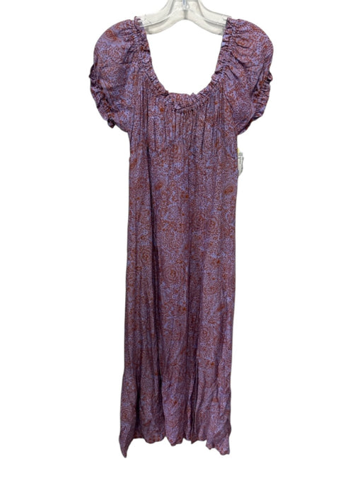 Natalie Martin Size S Lavender & Brown Rayon Short Sleeve Paisley Maxi Dress Lavender & Brown / S