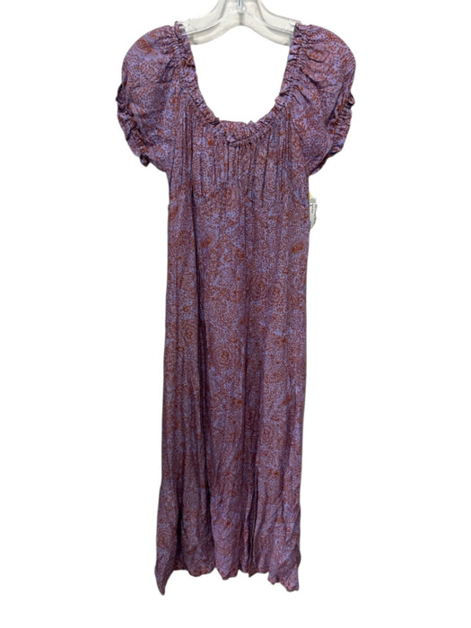 Natalie Martin Size S Lavender & Brown Rayon Short Sleeve Paisley Maxi Dress Lavender & Brown / S