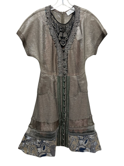 Byron Lars Size 6 Taupe, Navy & Green Polyester Blend Short Sleeve Dress Taupe, Navy & Green / 6
