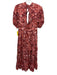 Ulla Johnson Size 2 red & cream Cotton Blend Short Sleeve Floral V Neck Dress red & cream / 2