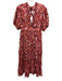 Ulla Johnson Size 2 red & cream Cotton Blend Short Sleeve Floral V Neck Dress red & cream / 2