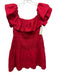 Self Portrait Size 6 Red Cotton Off Shoulder Shirred Waist Scallop Hem Dress Red / 6