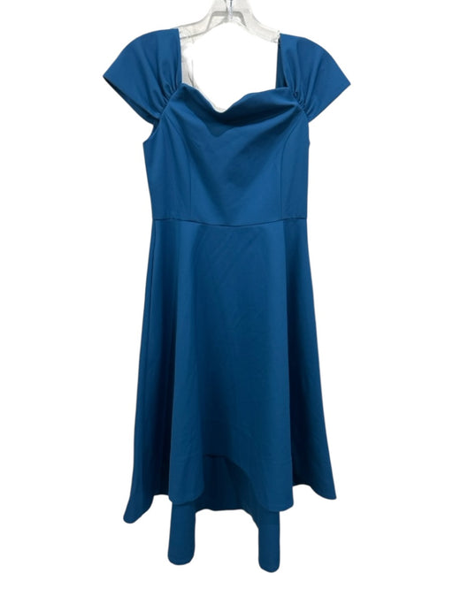Elliatt Size S Teal Blue Nylon Blend Cap Sleeve Darted High Low Back Zip Dress Teal Blue / S