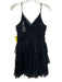 Maje Size 3 Black Viscose Spaghetti Strap Sheer Overlay Surplice Tiered Dress Black / 3