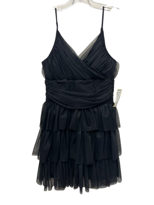 Maje Size 3 Black Viscose Spaghetti Strap Sheer Overlay Surplice Tiered Dress Black / 3