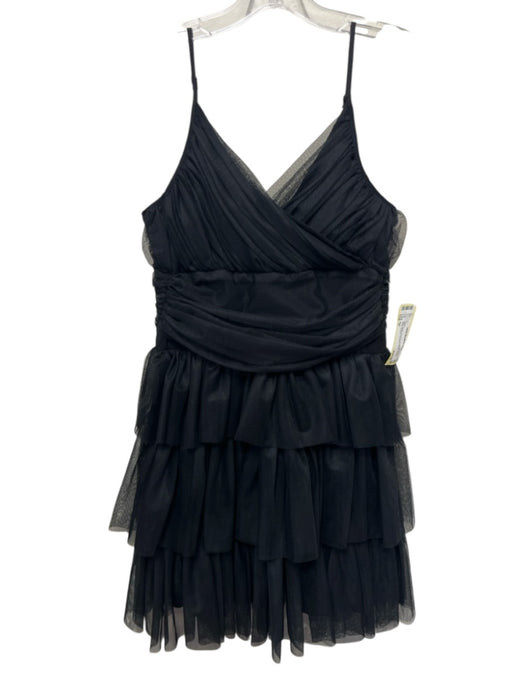 Maje Size 3 Black Viscose Spaghetti Strap Sheer Overlay Surplice Tiered Dress Black / 3