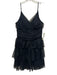 Maje Size 3 Black Viscose Spaghetti Strap Sheer Overlay Surplice Tiered Dress Black / 3