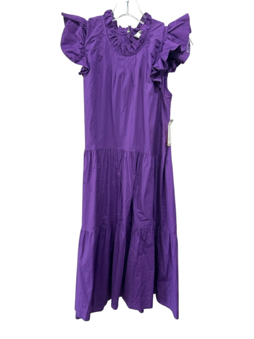 Sea New York Size 2 Purple Cotton Short Cap Sleeve Ruffle Neckline Darted Dress Purple / 2