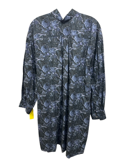 Ann Mashburn Size L Black & Purple Cotton Long Balloon Sleeve 1/4 Button Dress Black & Purple / L
