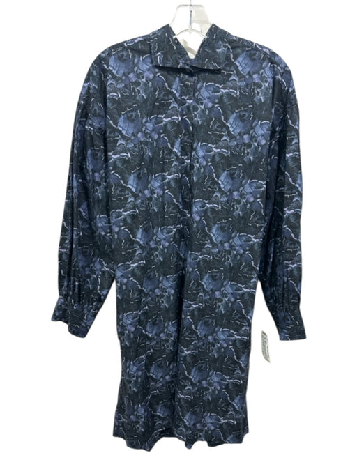 Ann Mashburn Size L Black & Purple Cotton Long Balloon Sleeve 1/4 Button Dress Black & Purple / L