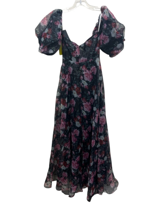 Lulu Size XS Black, Pink & Green Short Balloon Sleeve Corset Off Shoulder Dress Black, Pink & Green / XS