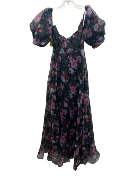 Lulu Size XS Black, Pink & Green Short Balloon Sleeve Corset Off Shoulder Dress Black, Pink & Green / XS