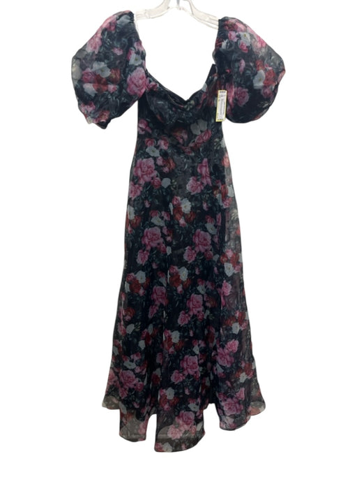 Lulu Size XS Black, Pink & Green Short Balloon Sleeve Corset Off Shoulder Dress Black, Pink & Green / XS
