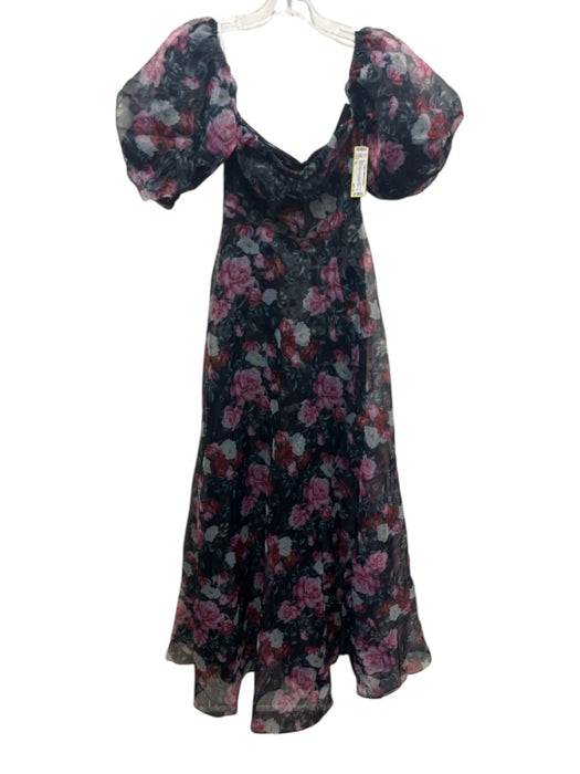 Lulu Size XS Black, Pink & Green Short Balloon Sleeve Corset Off Shoulder Dress Black, Pink & Green / XS
