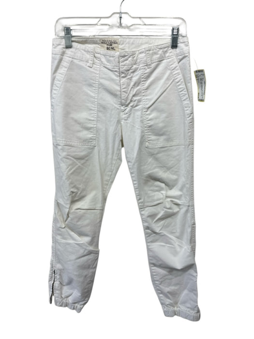 Nili Lotan Size 4 White Cotton Pockets Mid Rise Zip Ankle Jogger Pants White / 4