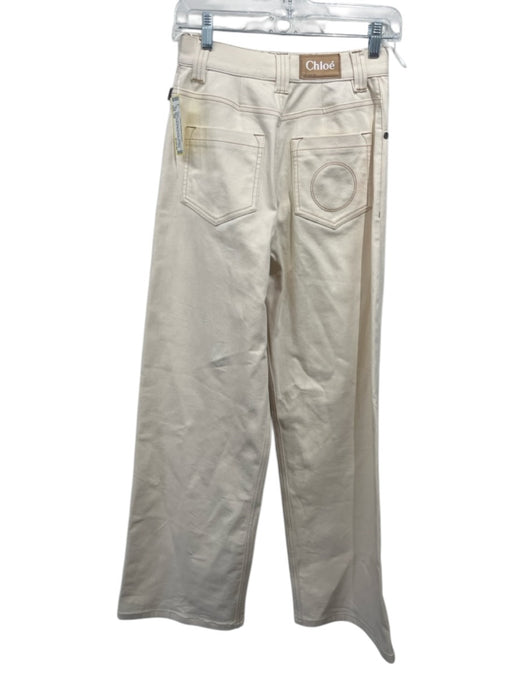 Chloe Size XS Cream & Tan Cotton Contrast Stitch seam detail Wide Leg Pants Cream & Tan / XS