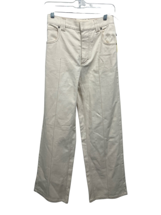 Chloe Size XS Cream & Tan Cotton Contrast Stitch seam detail Wide Leg Pants Cream & Tan / XS
