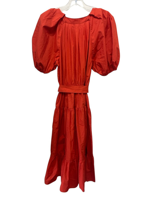 Ulla Johnson Size 4 Orange Cotton Short Balloon Sleeve V Neck Tiered Dress Orange / 4